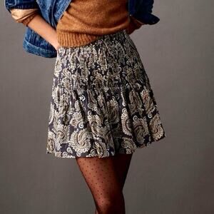 Anthropologie XL Eula Paisley Cotton Smocked Pleated A-Line Mini Skirt